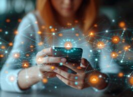 smartphone-com-icones-de-contato-holograficos-na-mao